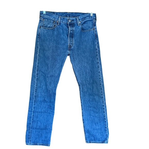 Levis 501 Vintage 90s Button Fly Blue Jeans W33 L32 Classic Denim Straight Leg - Picture 1 of 8
